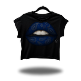 BLUE PAISLEY LIPS MUSCLE CROP TOP