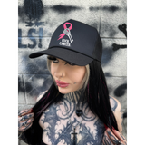 RIBBON CURVED BILL BLACK HAT