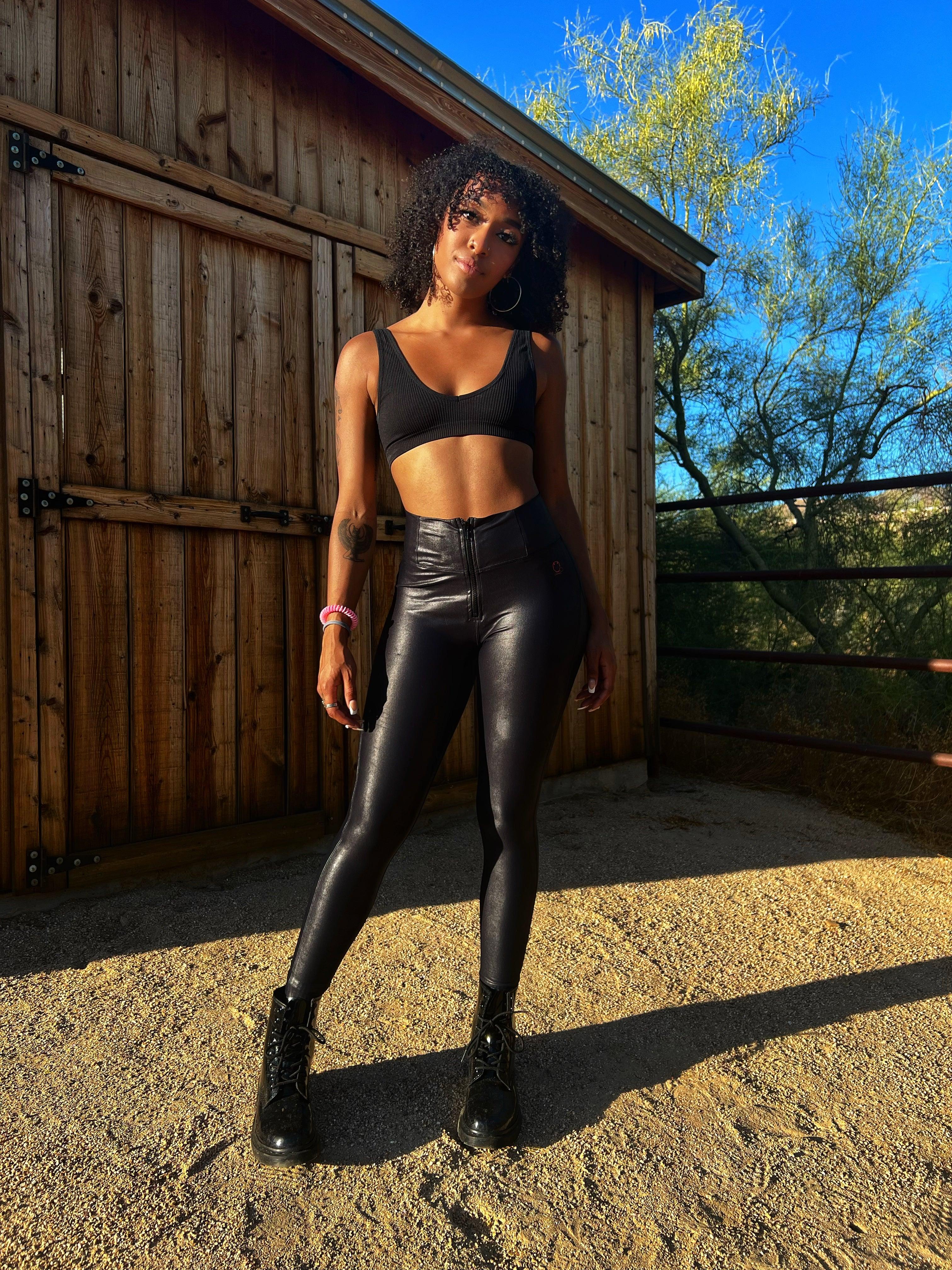 DDD FRONT ZIPPER FAUX LEATHER LEGGINGS - The Drive Clothing