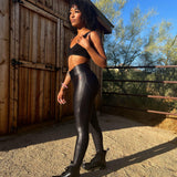DDD FRONT ZIPPER FAUX LEATHER LEGGINGS - The Drive Clothing