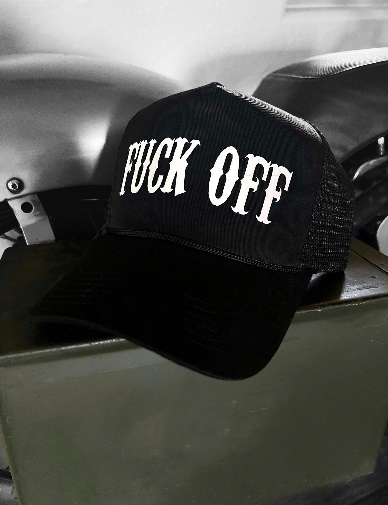 FUCK OFF CURVED BILL BLACK HAT - The Drive Clothing