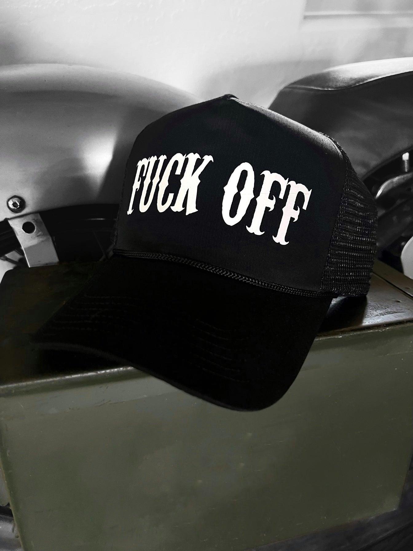 FUCK OFF CURVED BILL BLACK HAT - The Drive Clothing