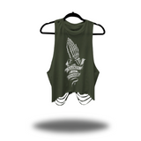 SAINTS SINNERS ROAD RASH CROP TANK TOP MILITARY GREEN