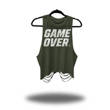 GAME OVER ROAD RASH CROP TANK TOP MILITARY GREEN