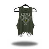 LOCALS ONLY ROAD RASH CROP TANK TOP MILITARY GREEN