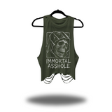 IMMORTAL ASSHOLE ROAD RASH CROP TANK TOP MILITARY GREEN