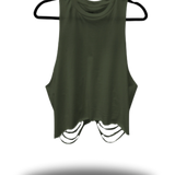ROAD RASH MILITARY GREEN CROP TANK TOP