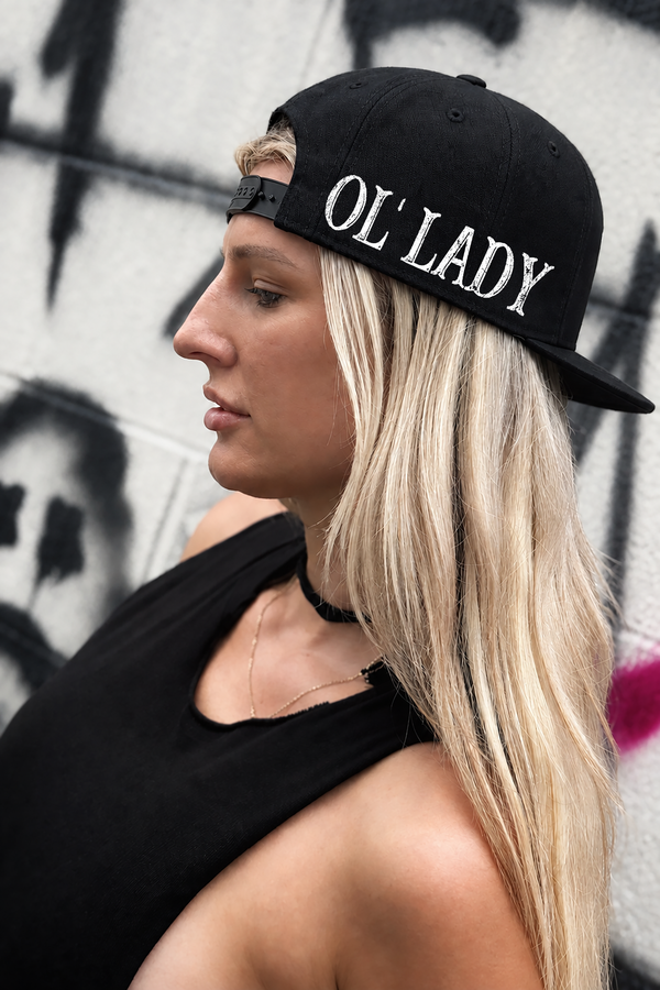 OL' LADY - SIDE STYLE BLACK COTTON FLAT BILL HAT