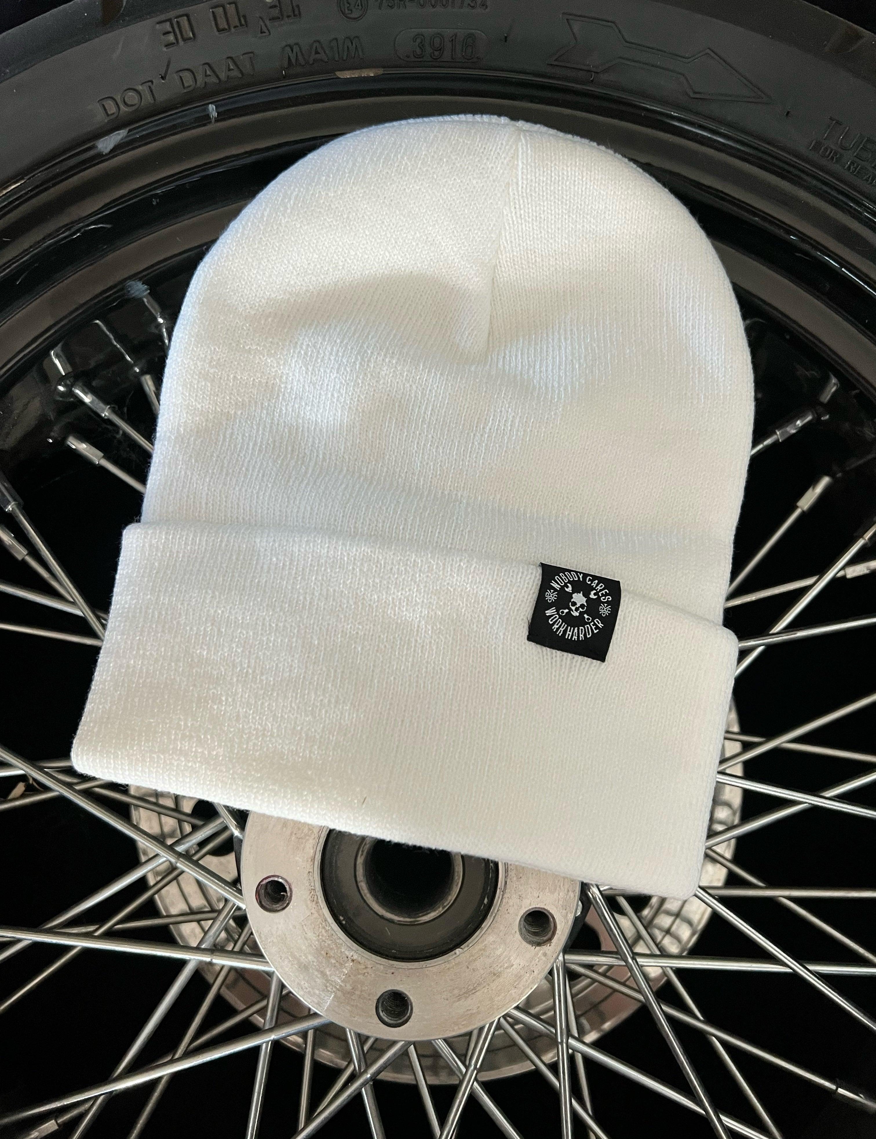 NOBODY CARES WHITE BEANIE - The Drive Clothing
