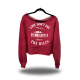 LOVE DON'T PAY ROAD RASH SLASH X RED CROP WIDENECK HOODIE