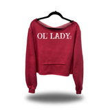 OL LADY ROAD RASH SLASH X RED CROP WIDENECK HOODIE