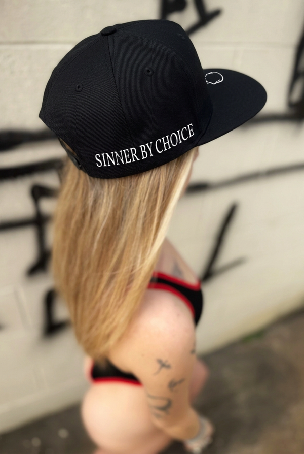 SINNER BY CHOICE - SIDE STYLE BLACK COTTON FLAT BILL HAT