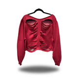 LOVE DON'T PAY ROAD RASH SLASH X RED CROP WIDENECK HOODIE