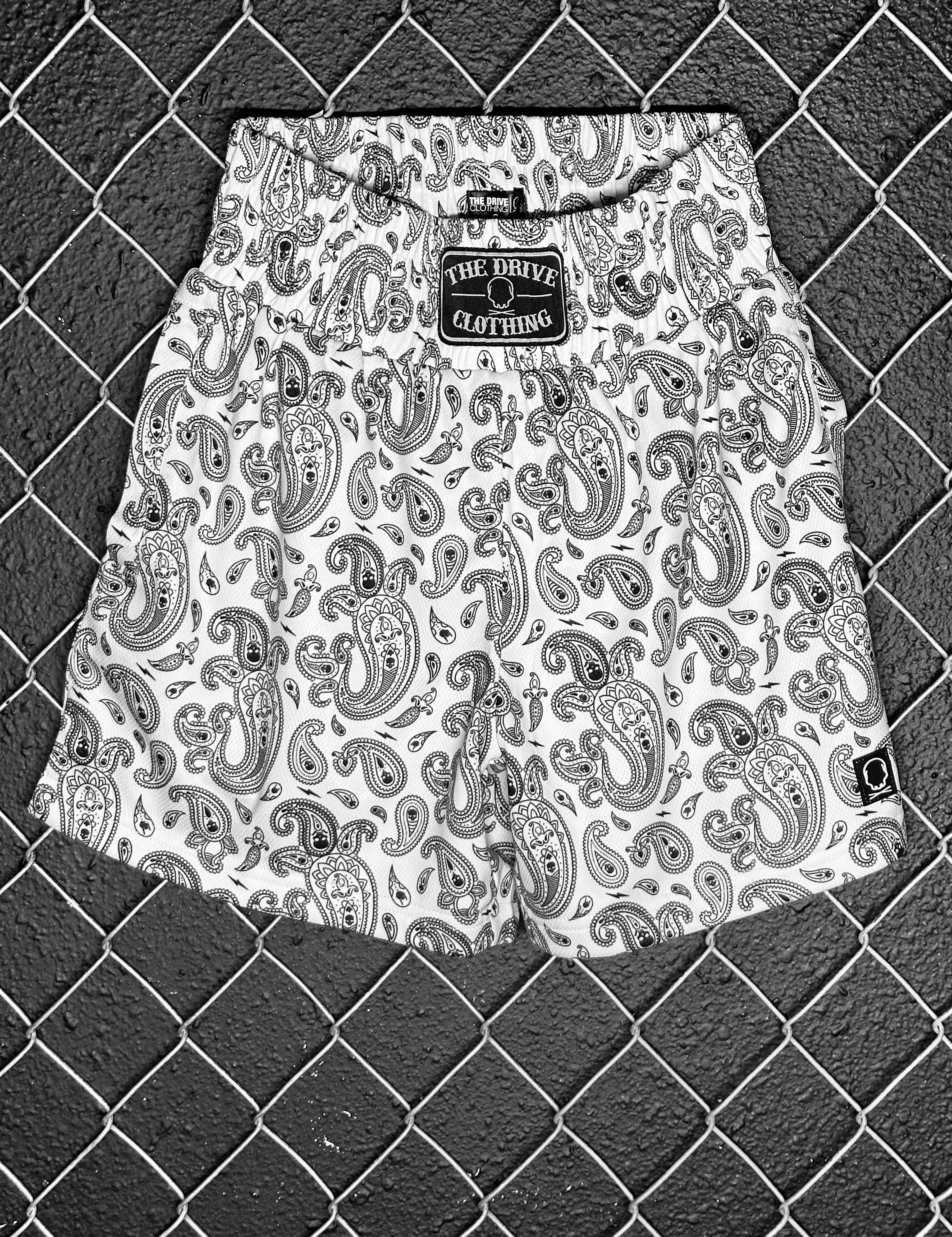 TDC BOXING SHORTS WHITE PAISLEY - The Drive Clothing