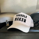 TROUBLE MAKER CURVED BILL WHITE HAT - The Drive Clothing