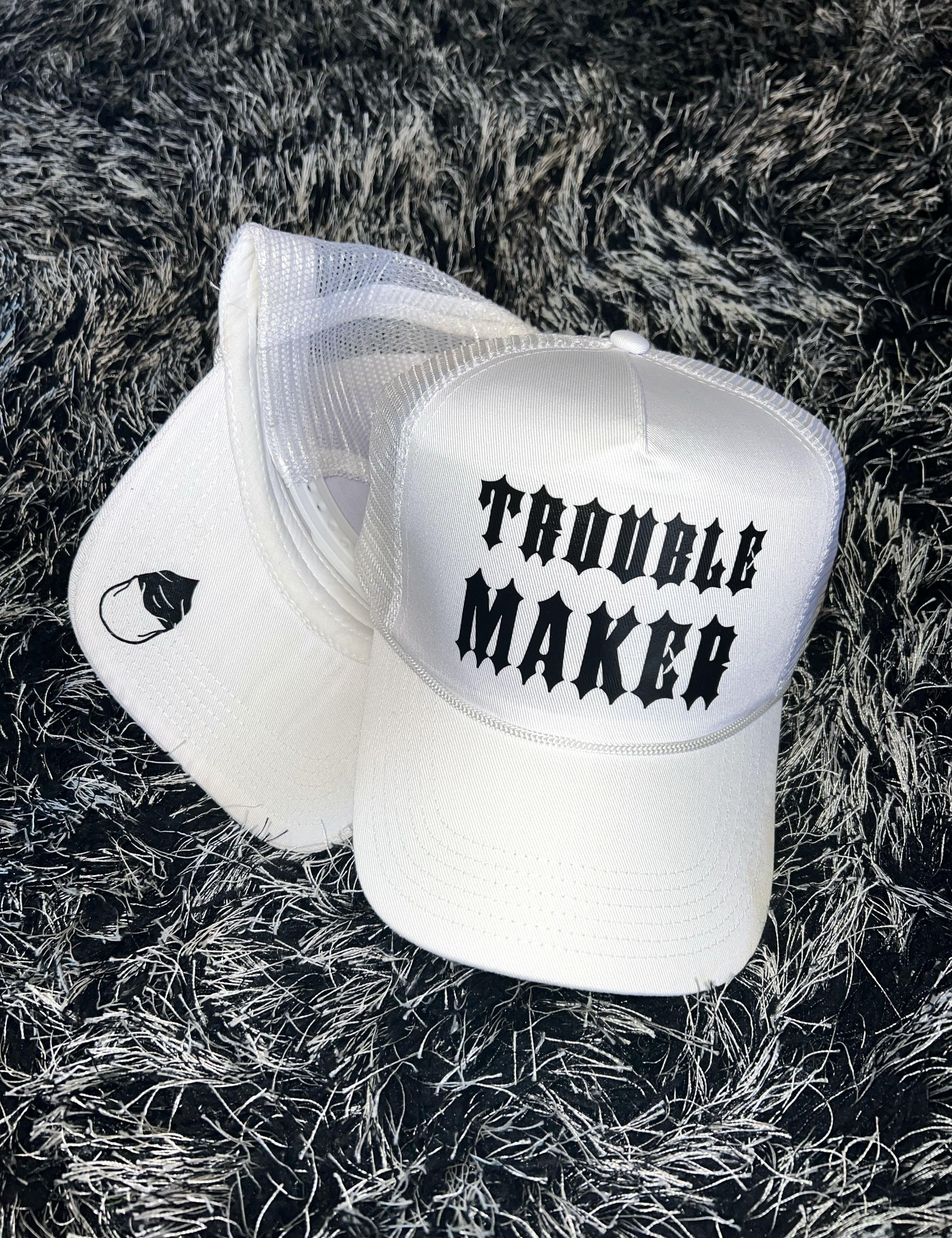 TROUBLE MAKER CURVED BILL WHITE HAT - The Drive Clothing