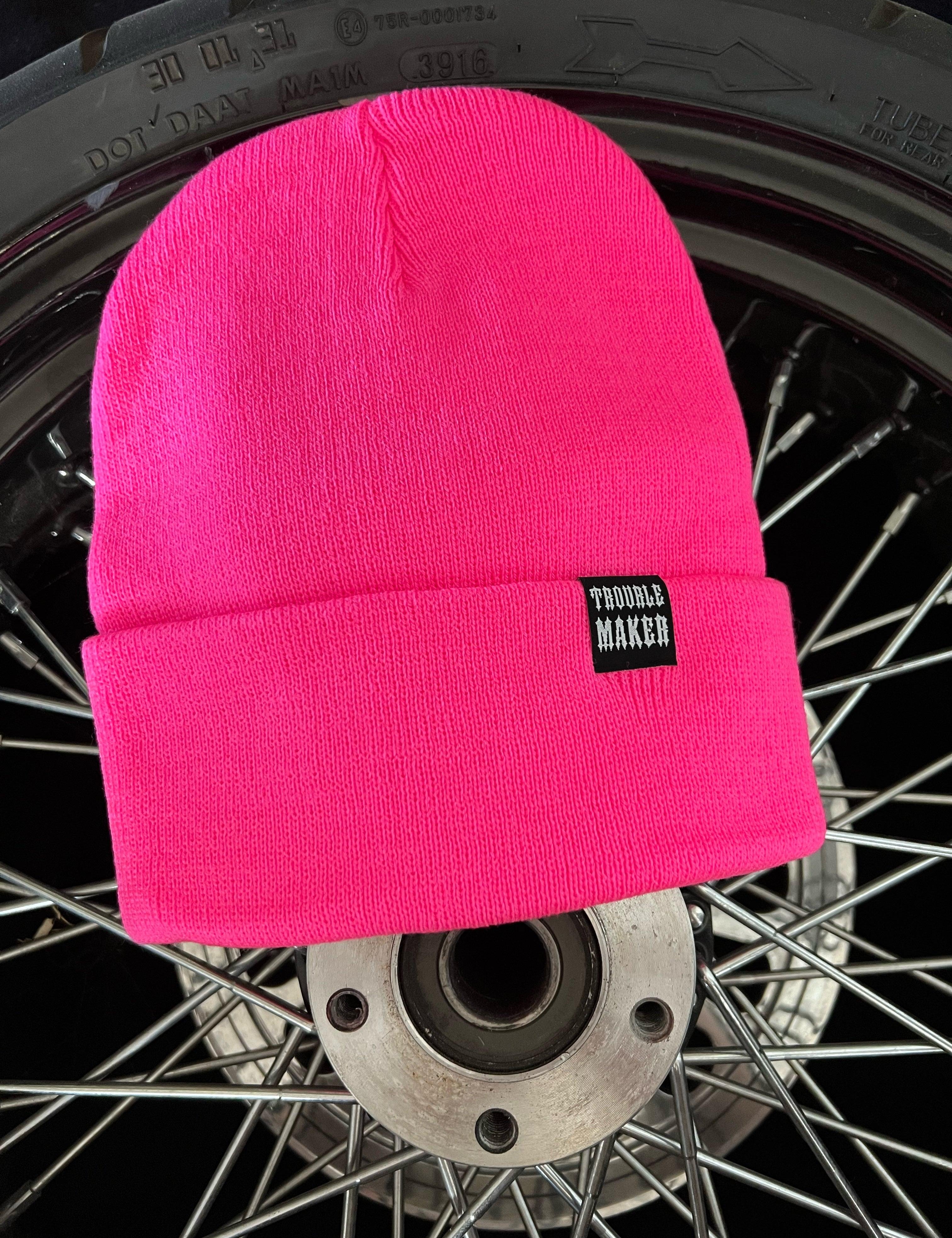 TROUBLE MAKER NEON PINK BEANIE - The Drive Clothing